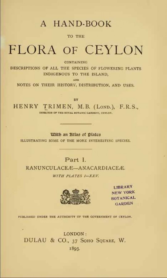 A Handbook to the Flora of Ceylon - Part 1