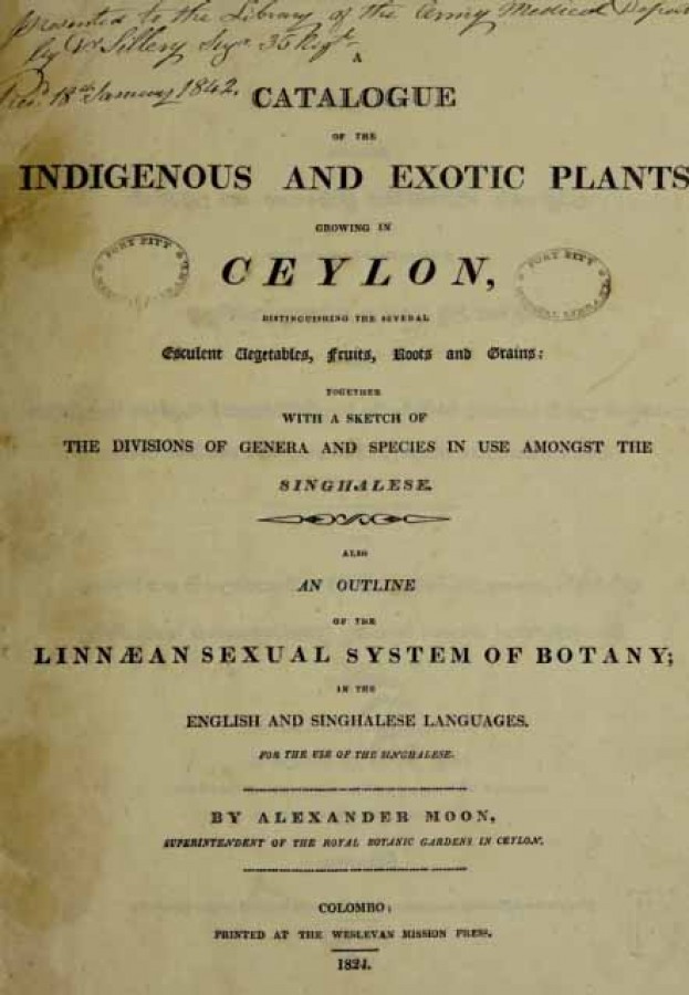 A Catalogue of the indigenous and exotic plants growing in Ceylon